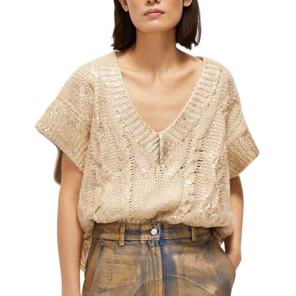 Beatrice.b S Womens Laminated Gold Waistcoat Sweater Jumper Metallic - Picture 1 of 11